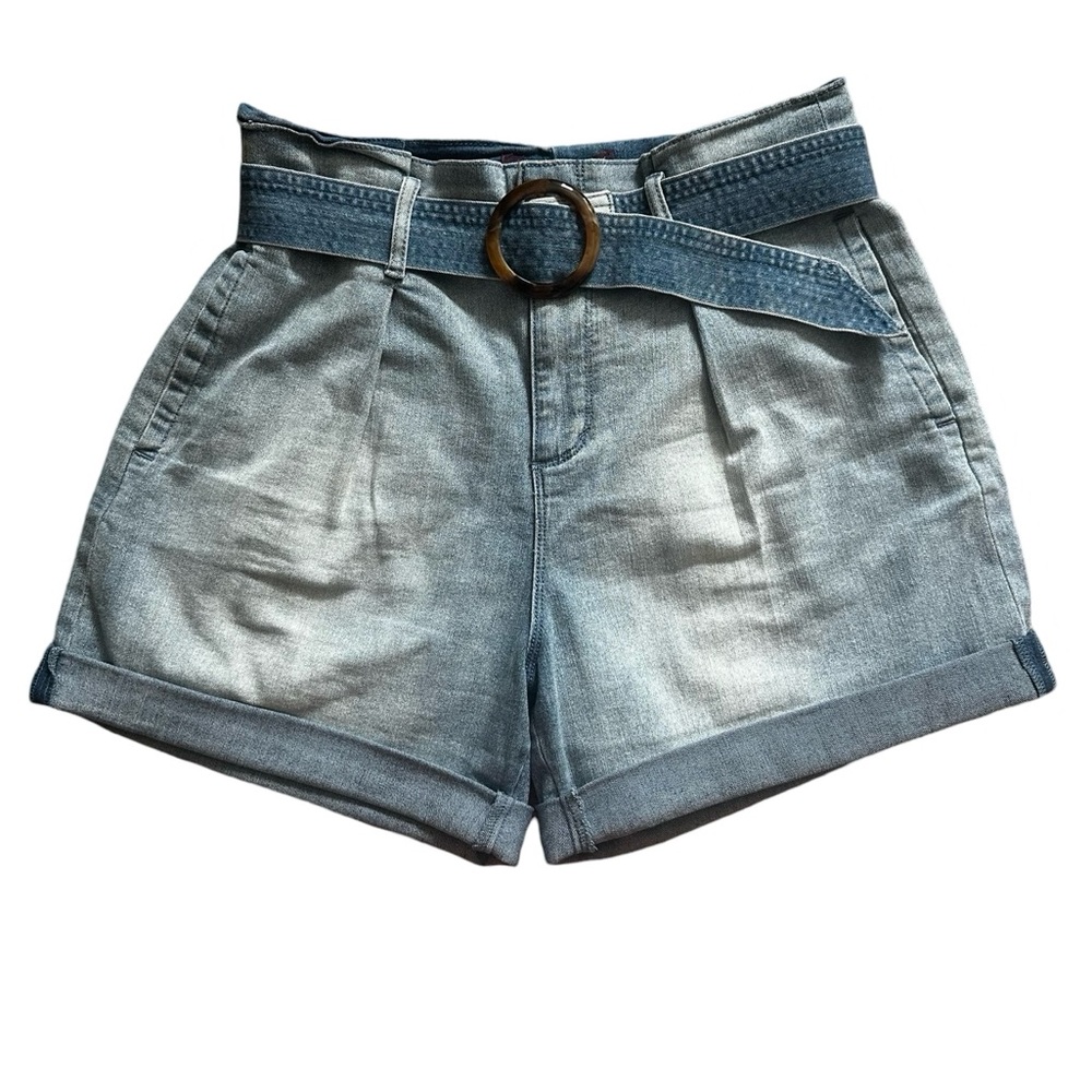 Gloria Vanderbilt Blue Denim Belted Shorts Women Size 12
